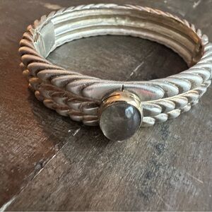 80s VTG 925 Silver & Green Tourmaline Bracelet with 18k Trim